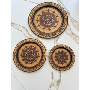 Vintage SPOLDZIELNIA RZEMIESLNICZA 3 Hanging Wooden Hand Carved Plates-POLAND